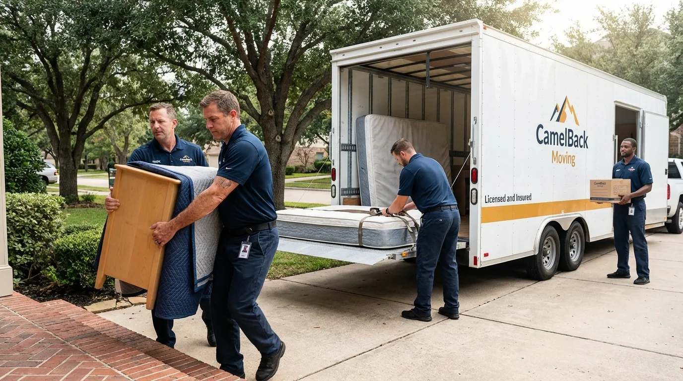 Crew loading residential truck for cross-state move from Island Lake, IL