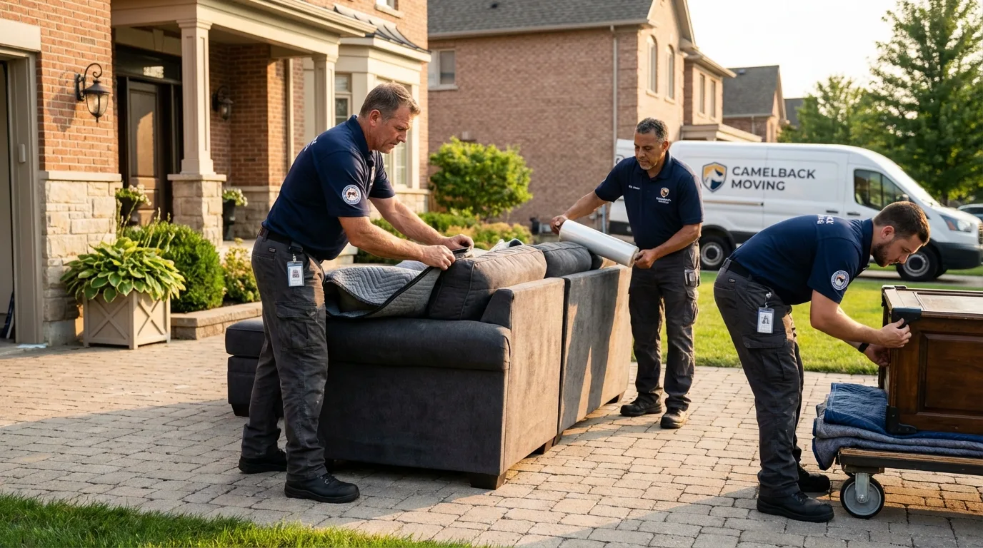 Large estate moving crew wrapping furniture in Island Lake, IL